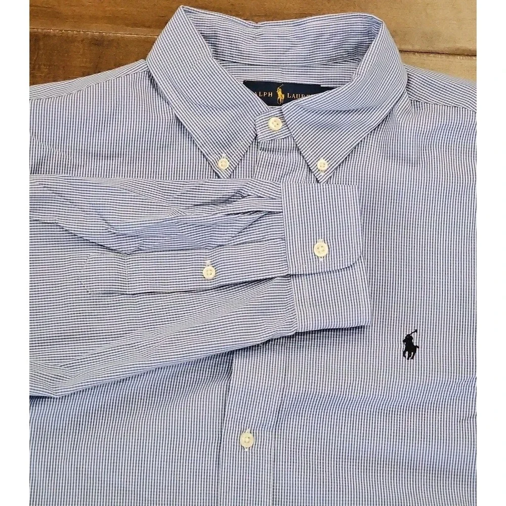 Ralph Lauren Mens Shirt XL Custom Fit Gingham CHECKED Button Down Black Pony